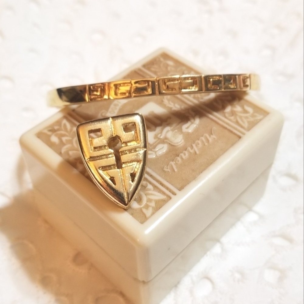 Givenchy Vintage Logo Bracelet and Lapel Pin
